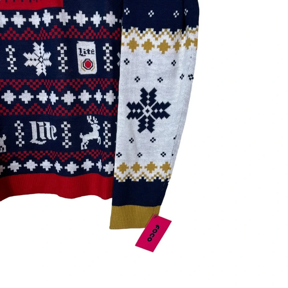 NWT Miller Lite Fair Isle Comfy Knit Christmas Sweater Beer Reindeer Holiday Lrg